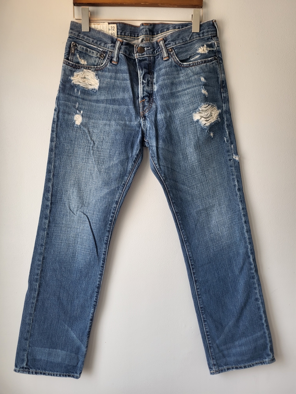 Abercrombie & Fitch Remsen Low Rise Distressed Blue Slim Straight Jeans